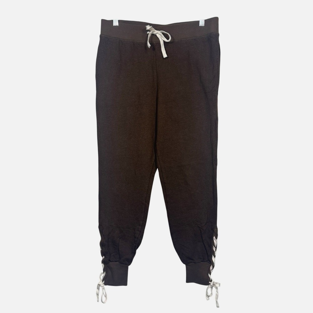 n:philanthropy Anthropologie Brown‎ Lace Up Ankle Joggers Fleece Lounge Pants L